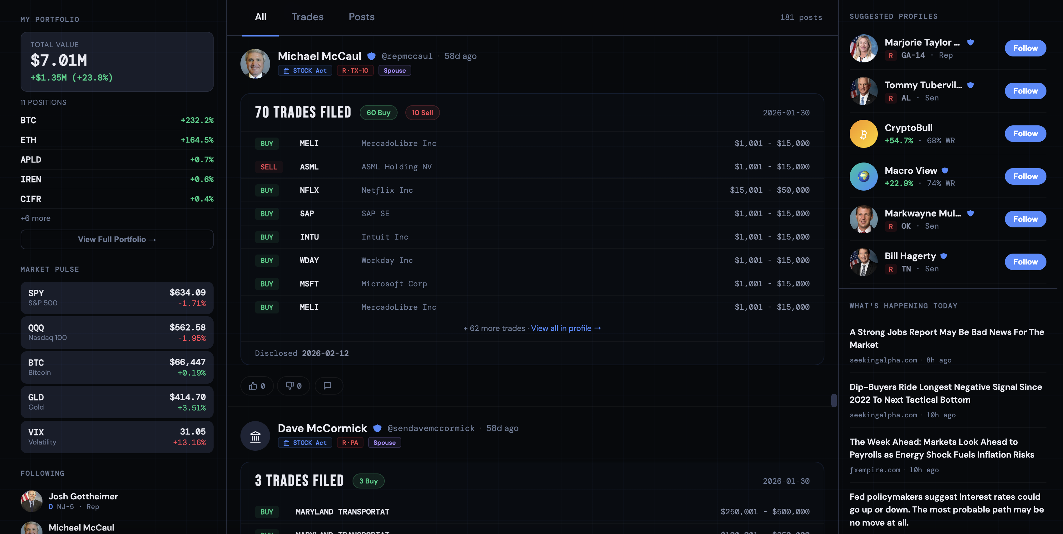 Signal Feed — Congress trades and creator updates in one real-time feed